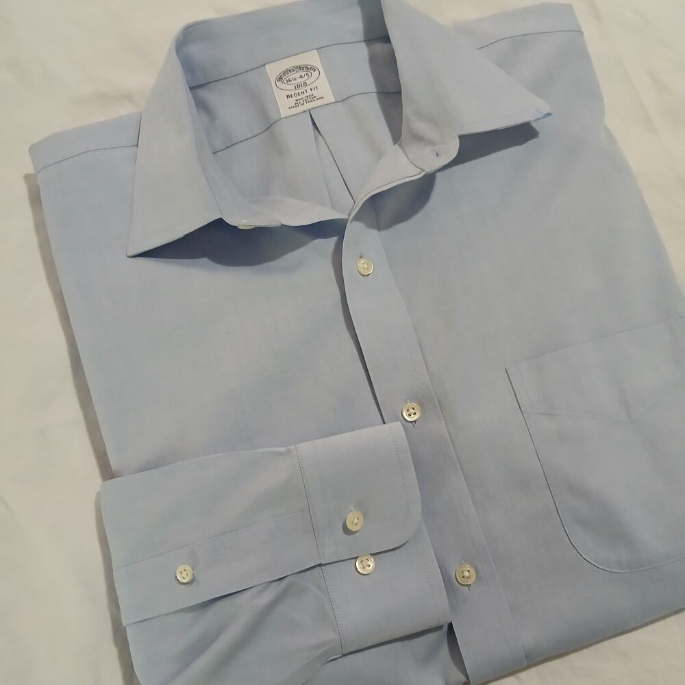 Brooks Brothers 1818 Regent Fit Blue LS Button-Up Shirt 16 1/2 34/35 All Cotton